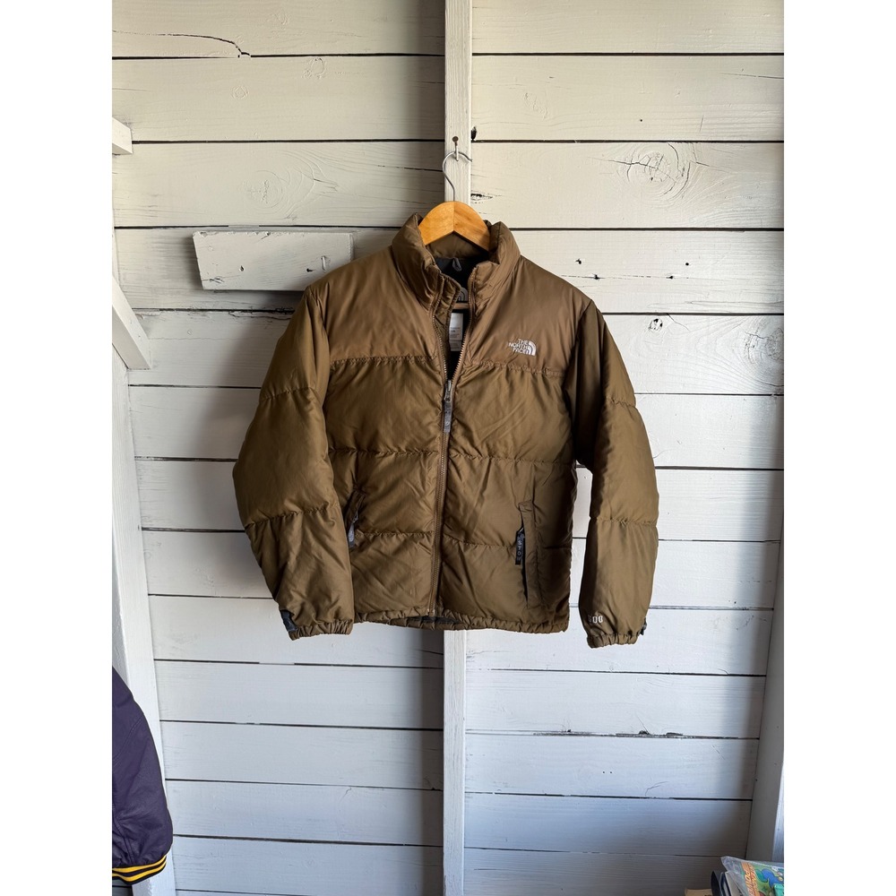 The North Face Boys Nuptse 600 Down Puffer Jacket Brown Size Large L G 14/16